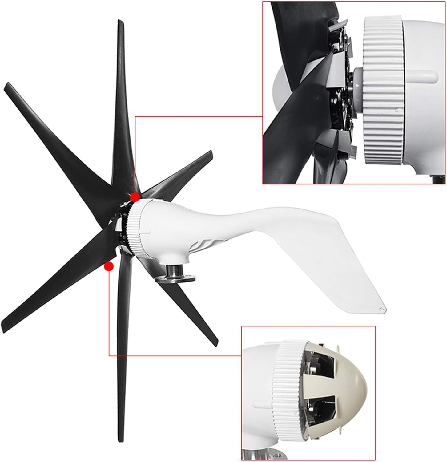 Vertical Axis Wind Turbine Kit,8000W 12V/24V/48V 5 Blades Horizontal Wind Generator Wind Turbine Suitable for Home Outdoor Street Lighting,Black,12v