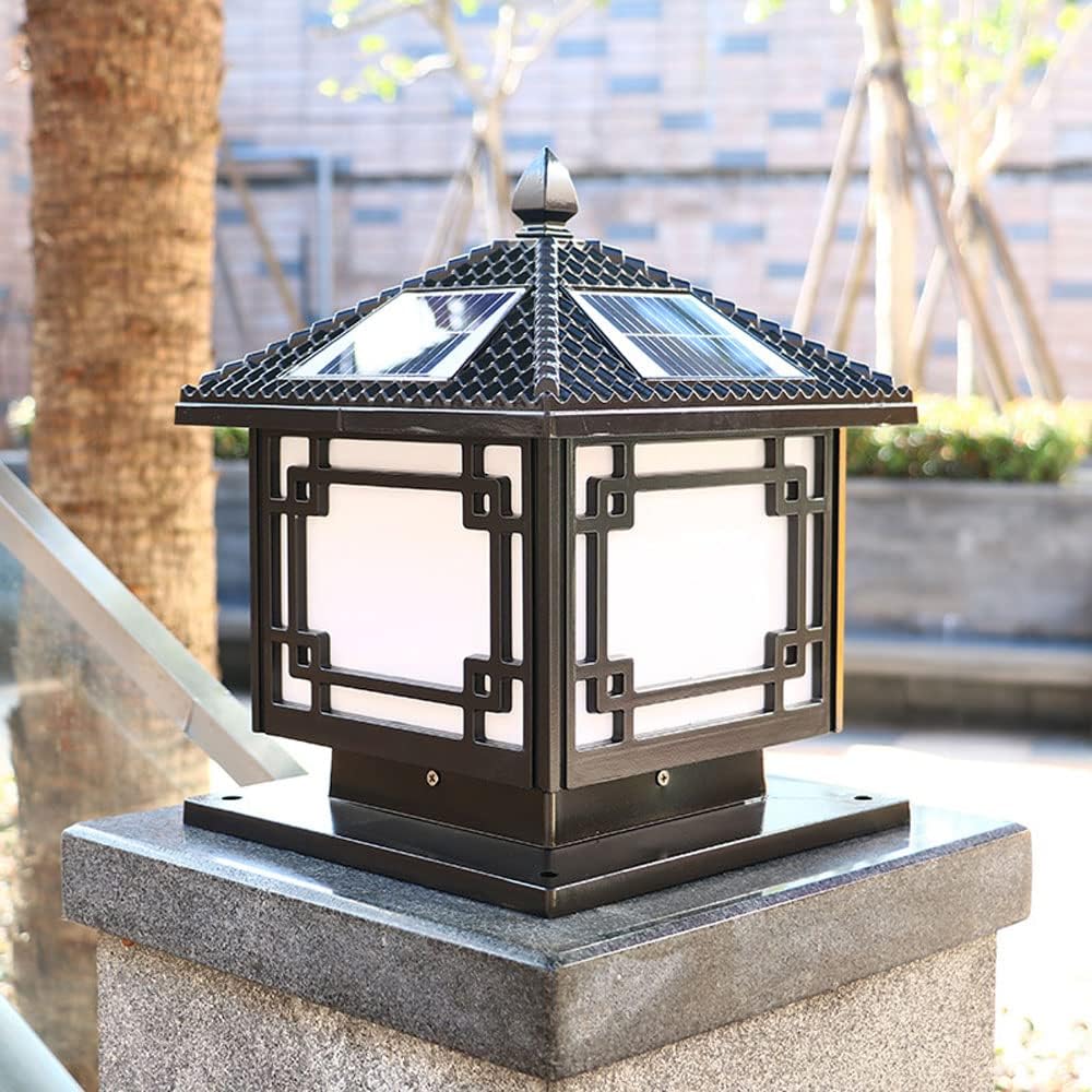 LED Outdoor Solar Post Lights,Modern Fence Deck Column Cap Lamp Lantern,Garden Villa Gate 3-Color Dimming Aluminum Housing Stigma Lamps,Patio Waterproof Landscape Column Lamp,for Wood Fence