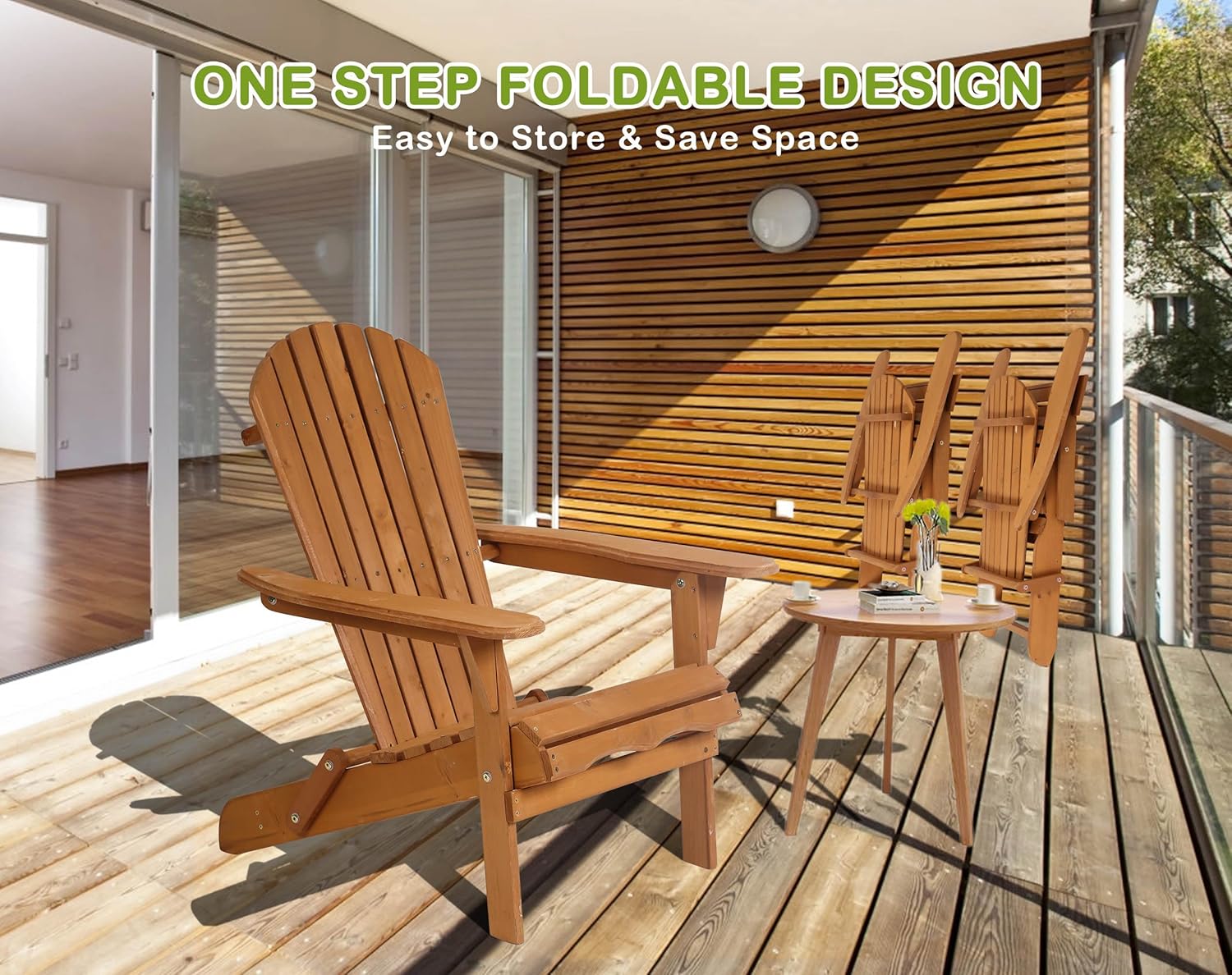 Adirondack Outdoor Chairs, Ergonomic Fire Pit Chairs, Folding Adirondack Chairs in Outdoor, Fire Pit, Deck, Outside, Garden, Campfire（Natural）