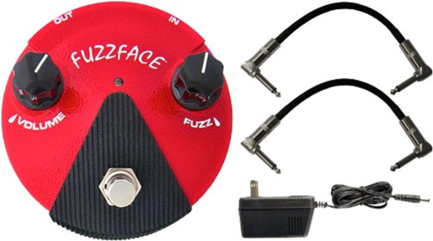 Dunlop FFM2 Red GERMANIUM FUZZ FACE MINI Pedal w/ 9V Power Supply and Patch Cables