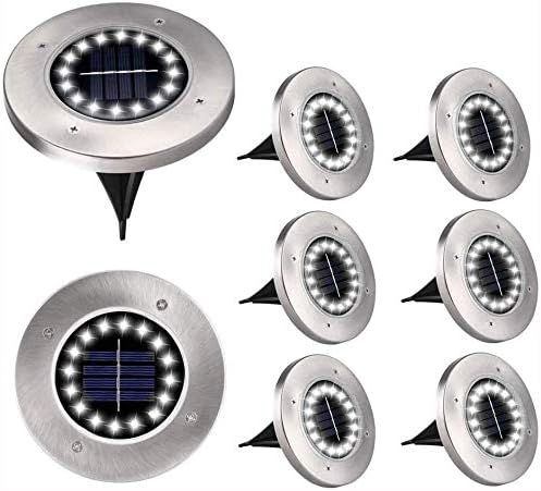 Solar Ground Lights, 8 Pack Solar Ground Lights ，Stainless Steel Garden In-Ground Lights with 16LED ，for Driveway, Deck, Landscape Walkway Light， IP 65 Waterproof (Size : Warm Light)