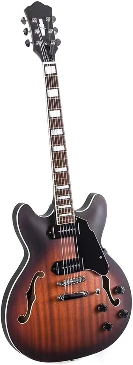 Beginner Electric Guitar Kits Semi Hollow Jazz Electric Guitar With Dual P90 Pickups(Brown)