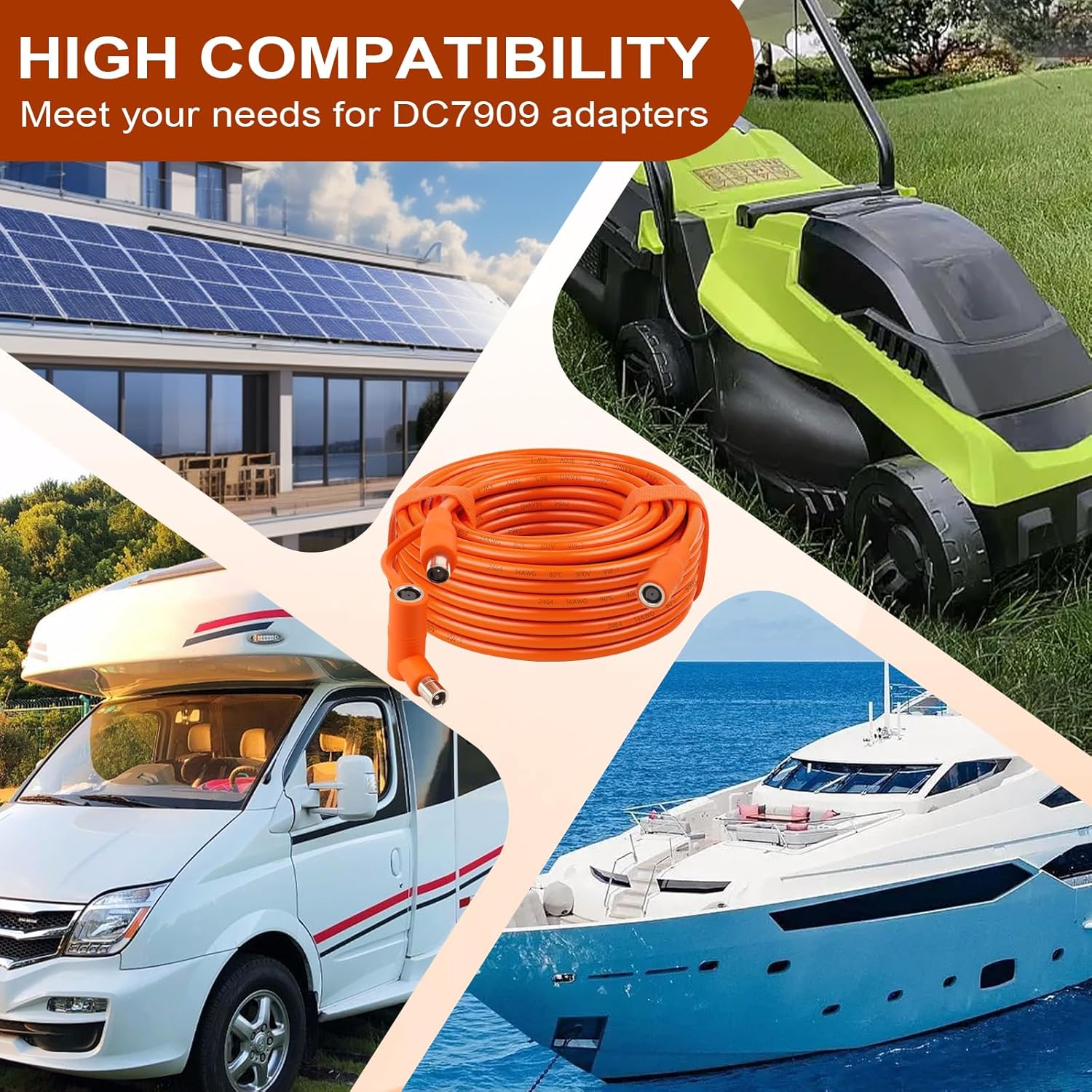 14AWG DC 8mm Extension Cable for Solar Panel 75FT,DC7909 Solar Panel Cable Female to Male with DC8020 Male Adapter Compatible with Aker,GZ Yeti,BLUETT,Jackery Portable Power Station - 75 Foot