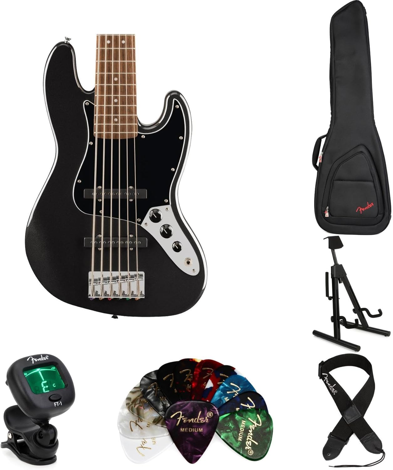 Squier Affinity Series Active Jazz Bass V Essentials Bundle - Black