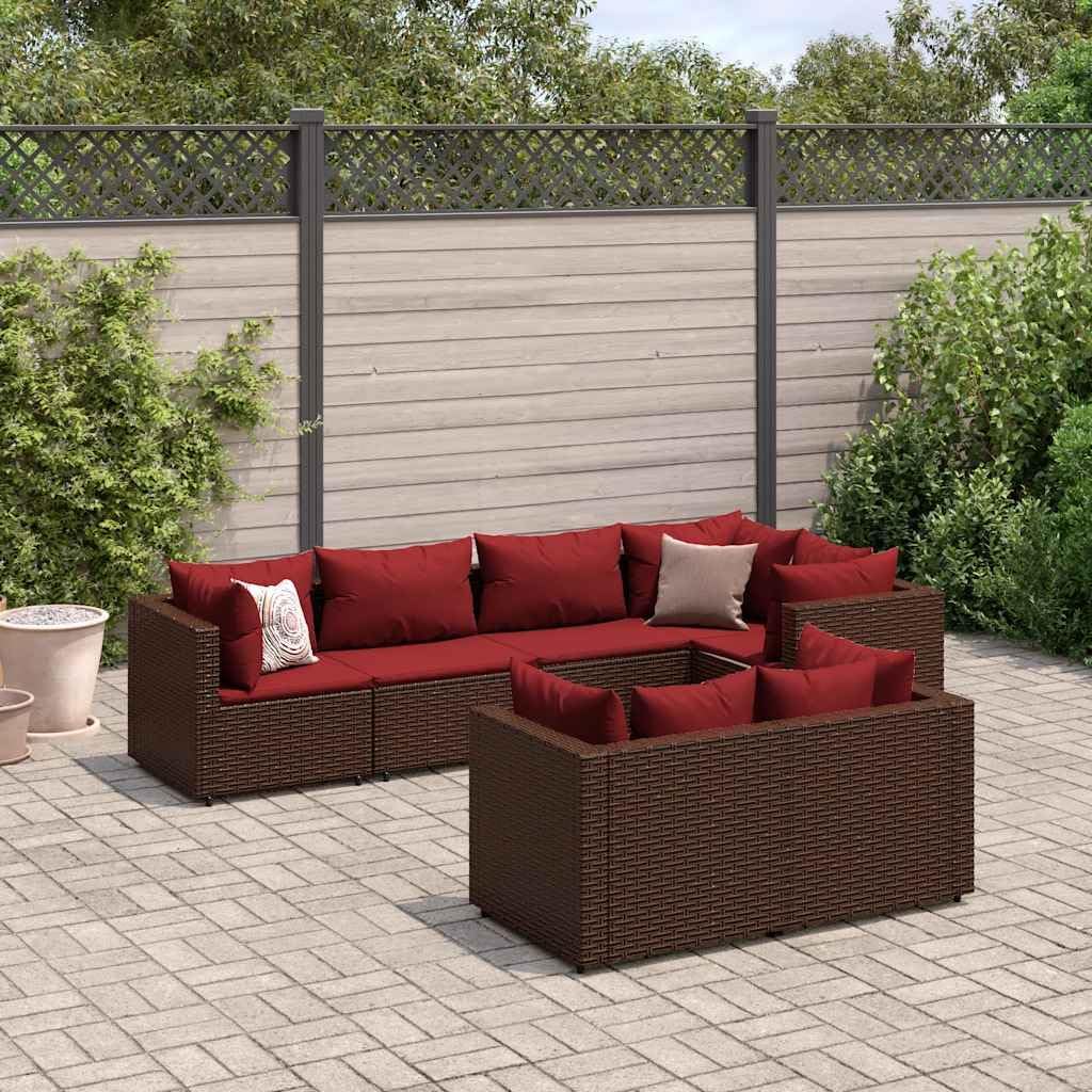 7 Piece Patio Lounge Set with Cushions Brown Poly Rattan, Patio Furniture Sets, Outdoor Furniture