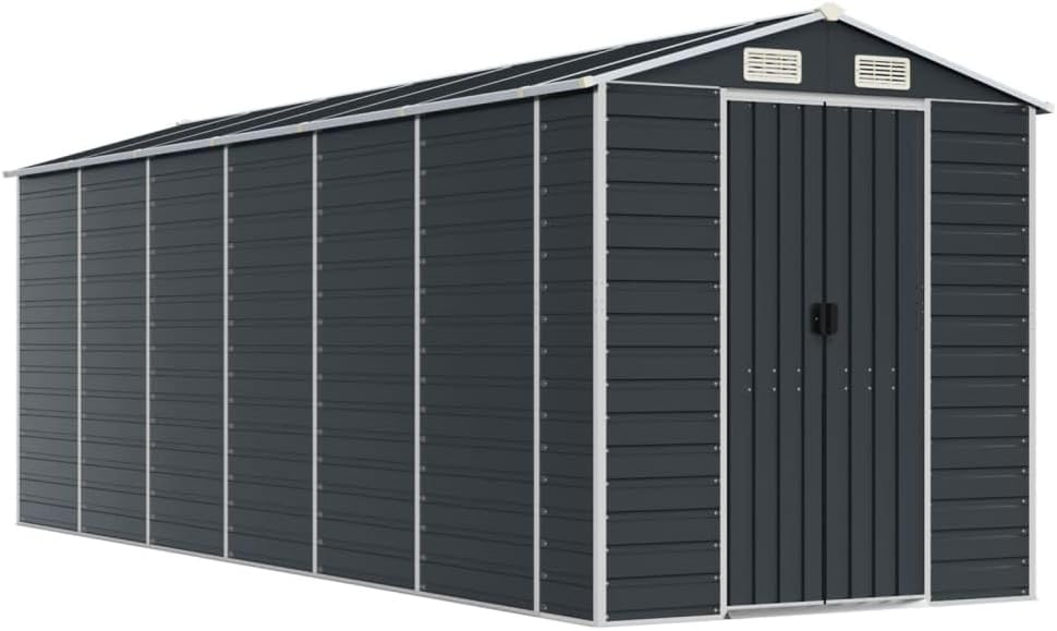 vidaXL Large Galvanized Steel Garden Shed - Anthracite, Weather- Outdoor Storage for Tools, Equipment and Firewood