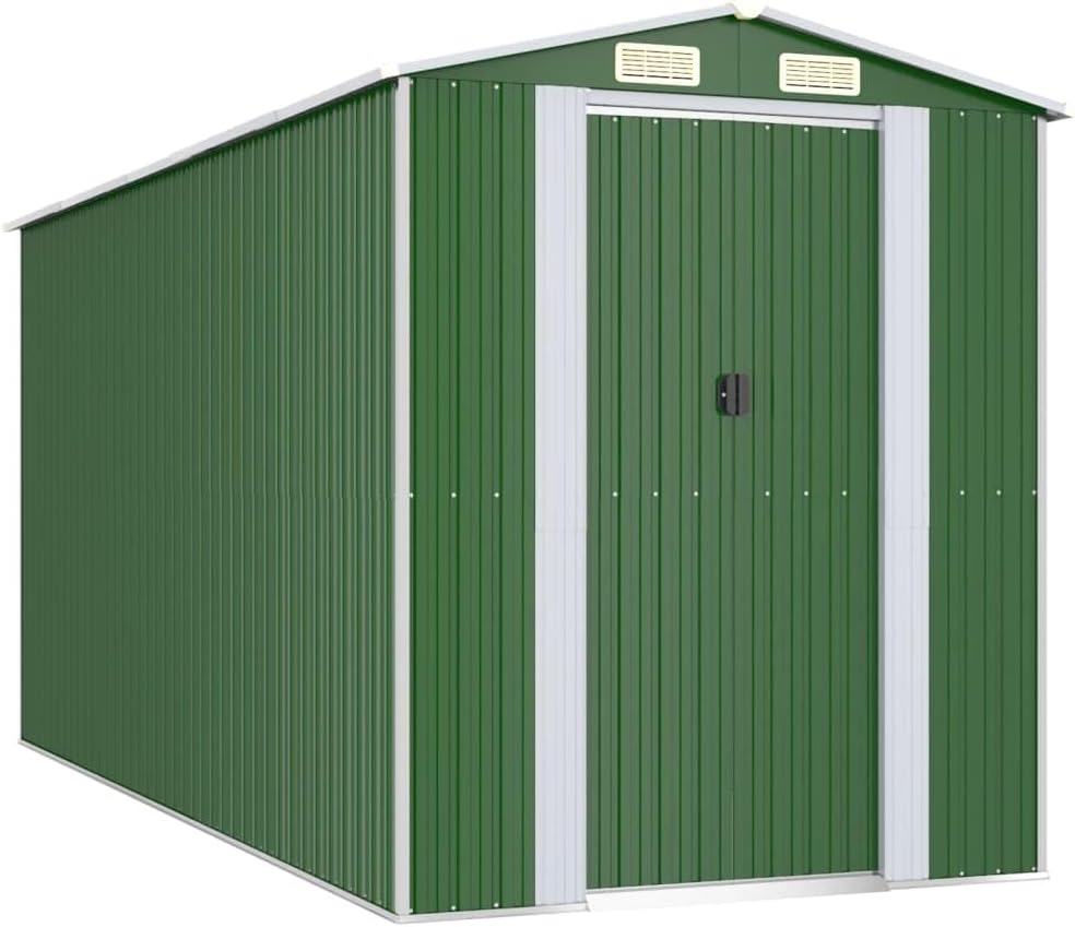 Galvanized Steel Garden Shed, Outdoor Storage Shed with Ventilation, 75.6 x 173.2 x 87.8 Inches, for Backyard, Patio, Lawn, and Tool Storage