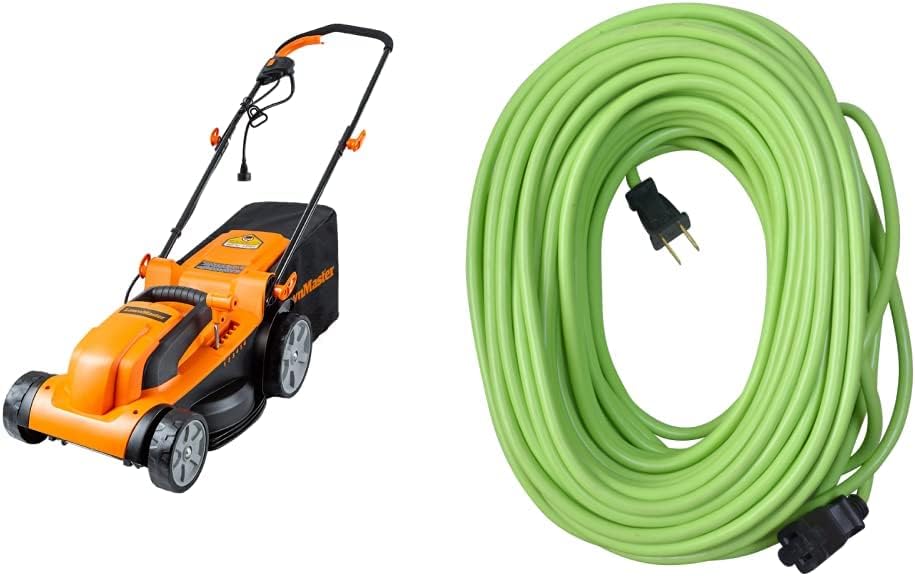 LawnMaster MEB1114K Electric Corded Lawn Mower 15-Inch 11AMP and Yard Master 9940010 Outdoor Garden 120-Foot Extension Cord, Light Duty, Water Resistant