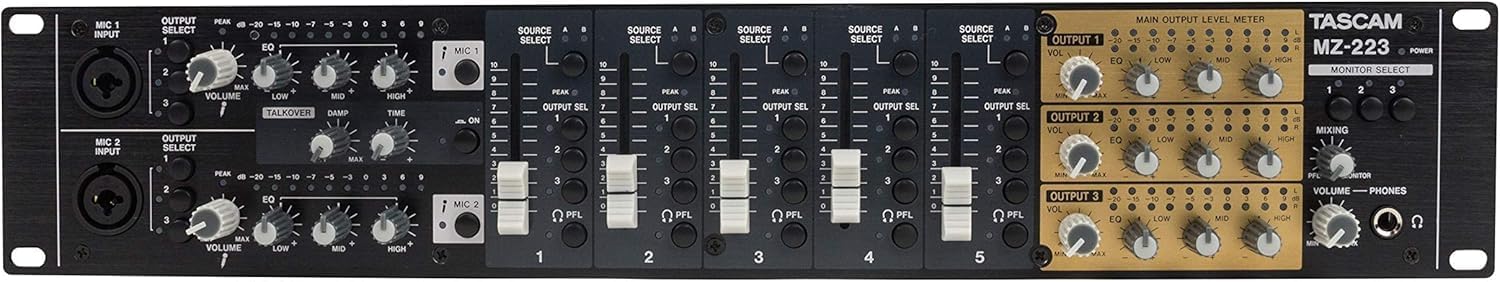 Tascam 7-Channel 3-Zone Rackmount Audio Mixer With Voice Priority (MZ-223)