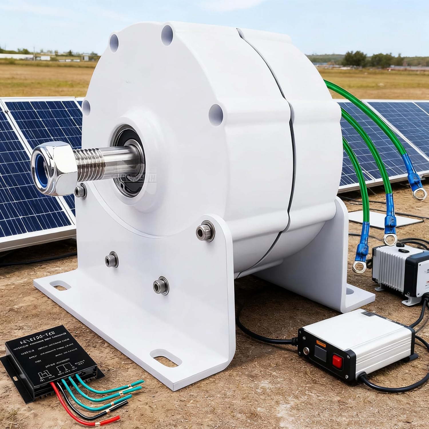 12V 24V 48V Permanent Magnet Alternator,14000W 3 Phase Gearless Permanent Magnet AC Alternators for Wind Water Turbine Diesel Engine(White with Base)