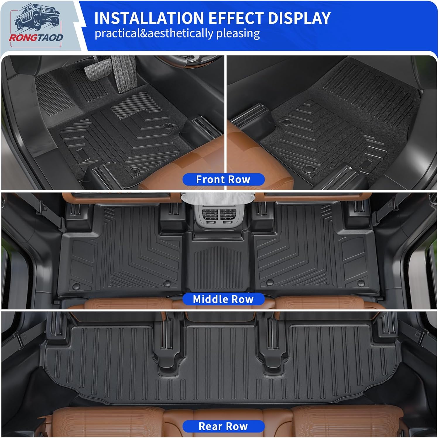 Rongtaod Floor Mat Compatible with 2020-2025 2026 Toyota Highlander Trunk Mat Cargo Mat Cargo Liner Back Seat Cover Floor Liner 2024 Highlander Accessories (Trunk Mat with Backrest Mat+Floor Mats)