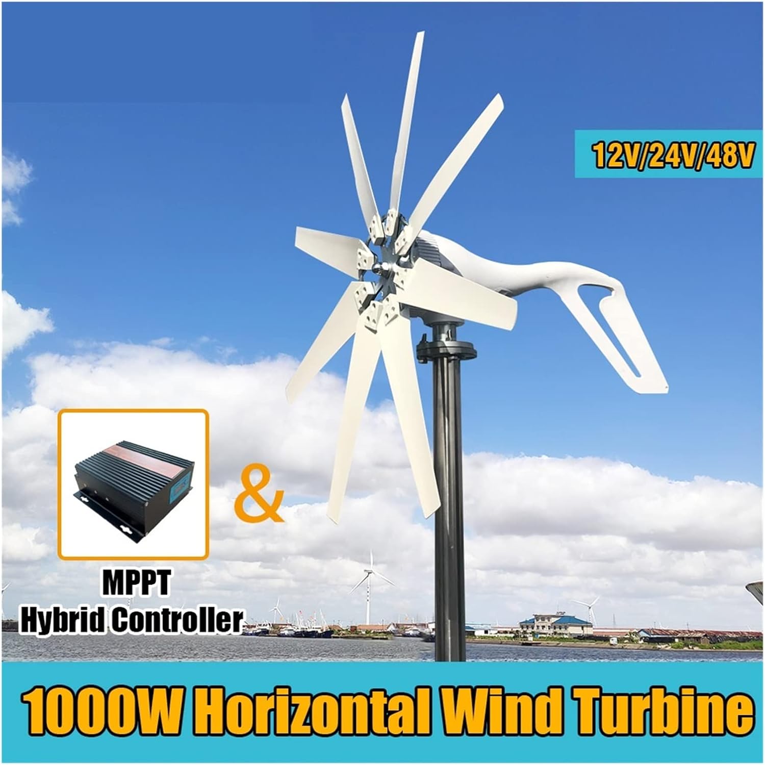 Industrial Wind Turbine Generator 400w 600w 1000W Wind Turbine Generator 12v 24v 48v Horizontal Wind Turbine Generator Free Power New Energy Alternative Accessories Solar And Wind Power Parts(8,OFF GR