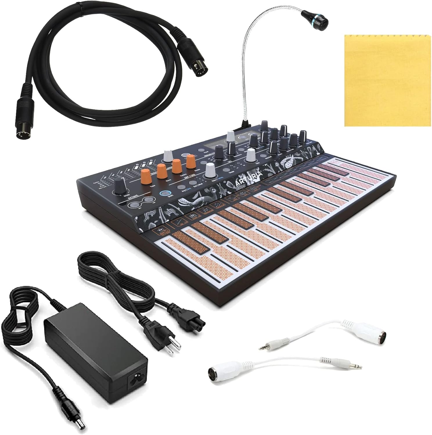 Arturia MICROFREAK Synthesizer Vocoder Keyboard BUNDLE with Arturia Gooseneck Mic, 6ft Pig Hog MIDI Cable, Power Adapter, 2X MIDI Adapters & Polishing Cloth - Vocoder, Analog Synth, & Synthesizer