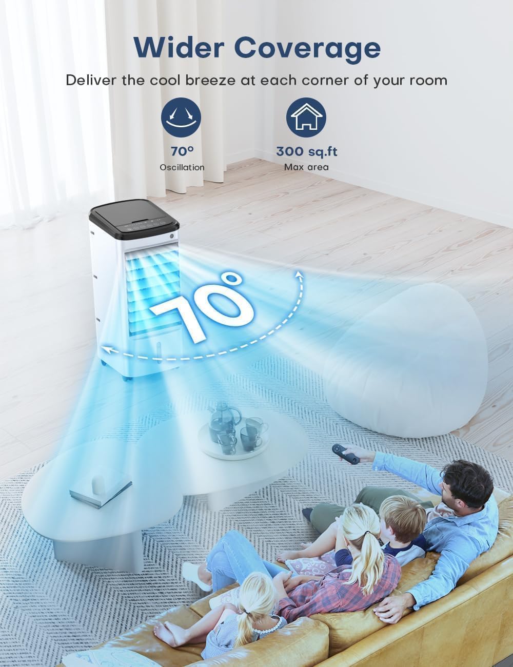 Evaporative Air Cooler, Swamp Cooler Air Conditioner w/ 12H Timer for Auto-off, 6 Upgraded Ice Packs, 3-Speed Windowless Air Conditioner, Smart Remote, Dual Tank Portable Air Cooler for Room