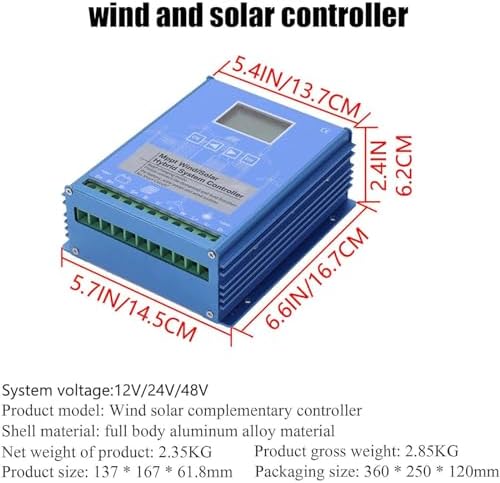 12000W Wind Solar Hybrid Charge Controller, Auto Regulator for Wind Turbine & Solar Panel, 12V/24V/48V with LCD Display, Compatible with LiFePO4, AGM, Gel Batteries