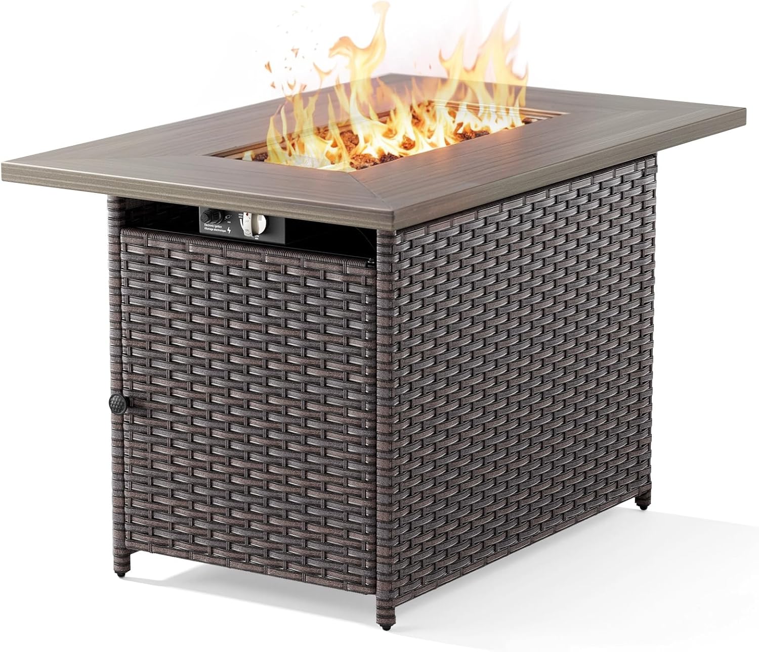 Outdoor Fire Table 41in Rectangle Propane Fire Pit Table, 50000 BTU Gas Fire Pit Table with Lava Rocks Brown Wicker 2-in-1 Firepit Table for Patio Garden Balcony