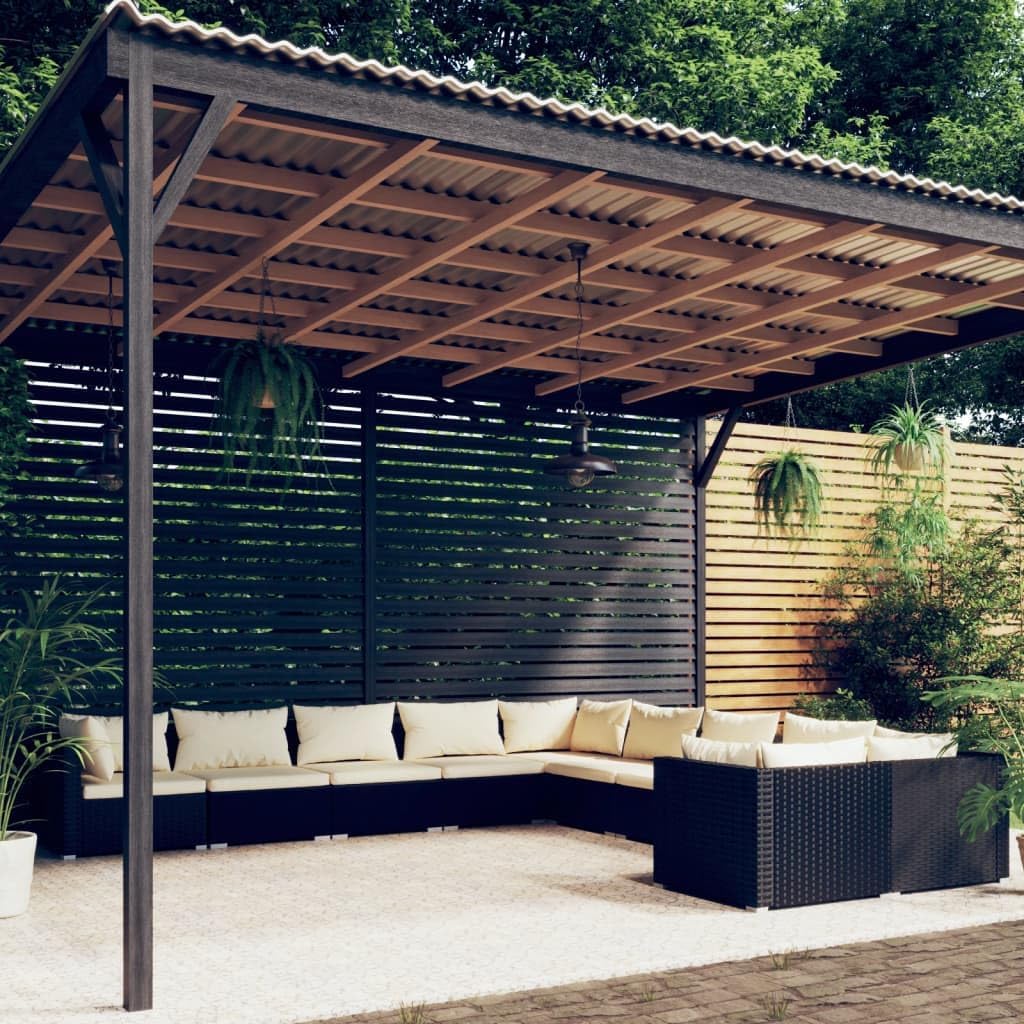 10 Piece Patio Lounge Set with Cushions Poly Rattan Black,Durable Patio Lounge Set with Modular Design and Comfortable Cushions in Black Rattan Furniture Sets for Patio, Lawn & Garden