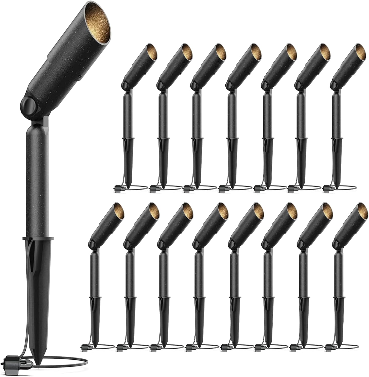 VENUS MANUFACTURING 16 Pack Low Voltage LED Spotlight 12V Outdoor Spot Lights Landscape Lighting 3 Watt 3000K Warm White Light Weatherproof Spot Light for Garden Trees with Spike & Connector