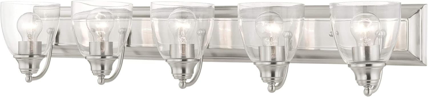 Livex Lighting 17075-91 Birmingham Collection 5-Light Bathroom Vanity Light with Clear Glass, Brushed Nickel