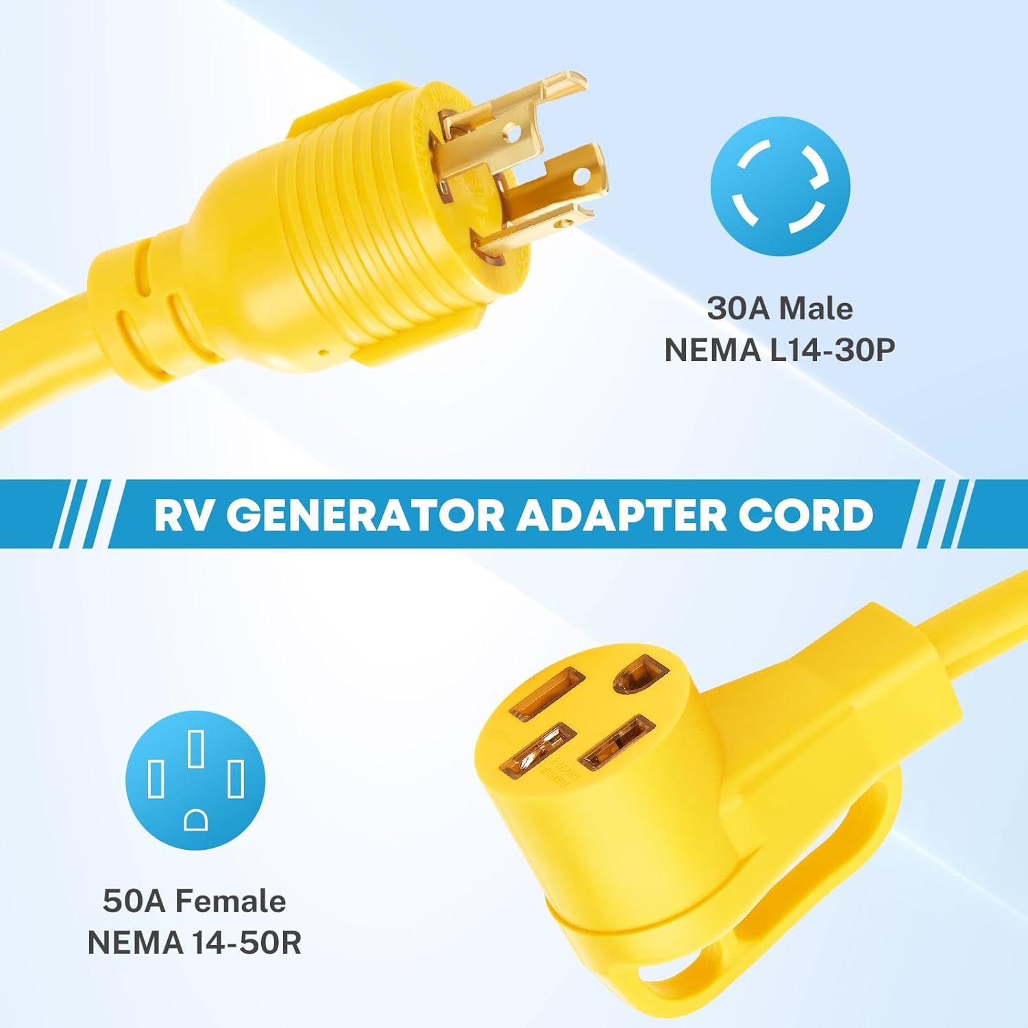 Kohree Generator Cord 30 amp 4 Prong 20FT + Prong 30 Amp Male to 50 Amp Female Generator to RV Camper Adapter Cord