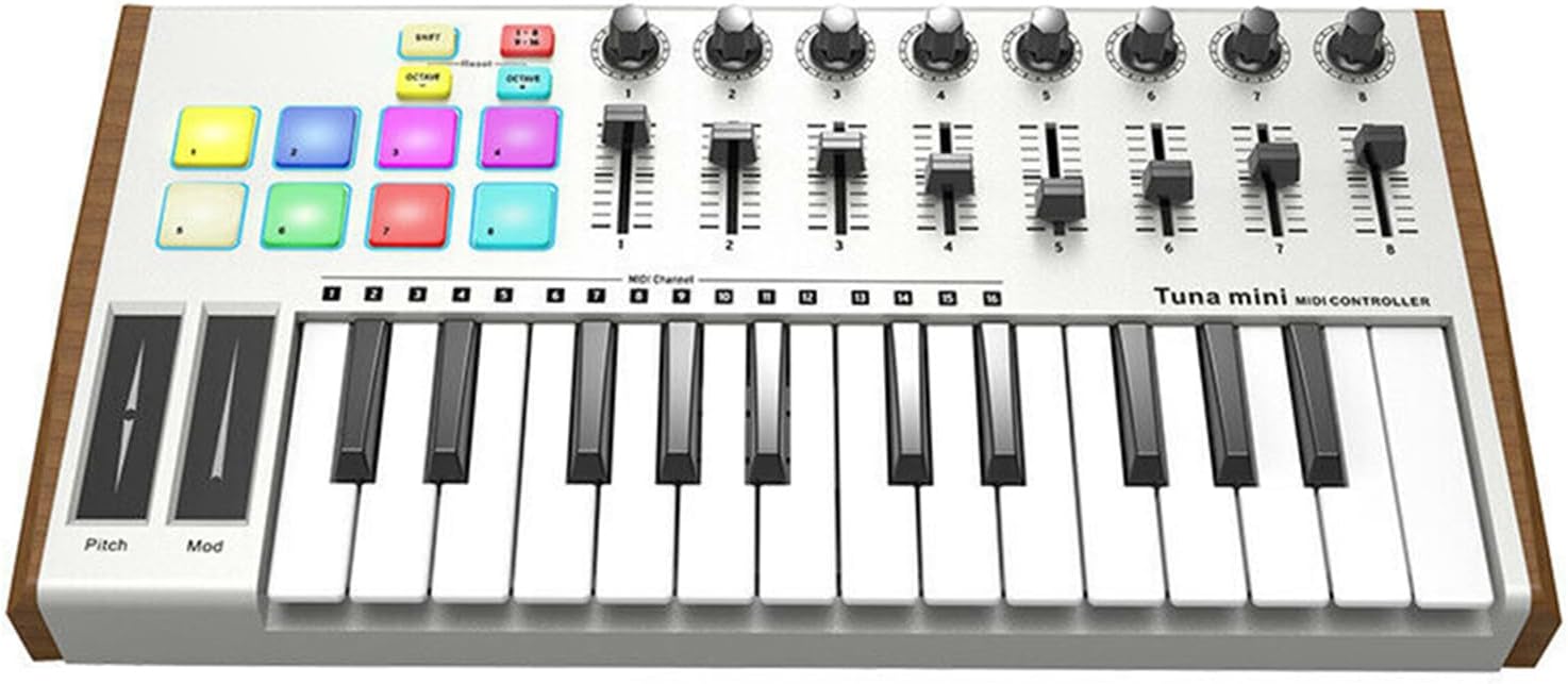 YOUTHINK 25 Key MIDI Keyboard Controller, USB Plug and Play with 8 RGB Backlit Trigger Pads, 8 Control Knobs and Sliders, for Win and Music Software