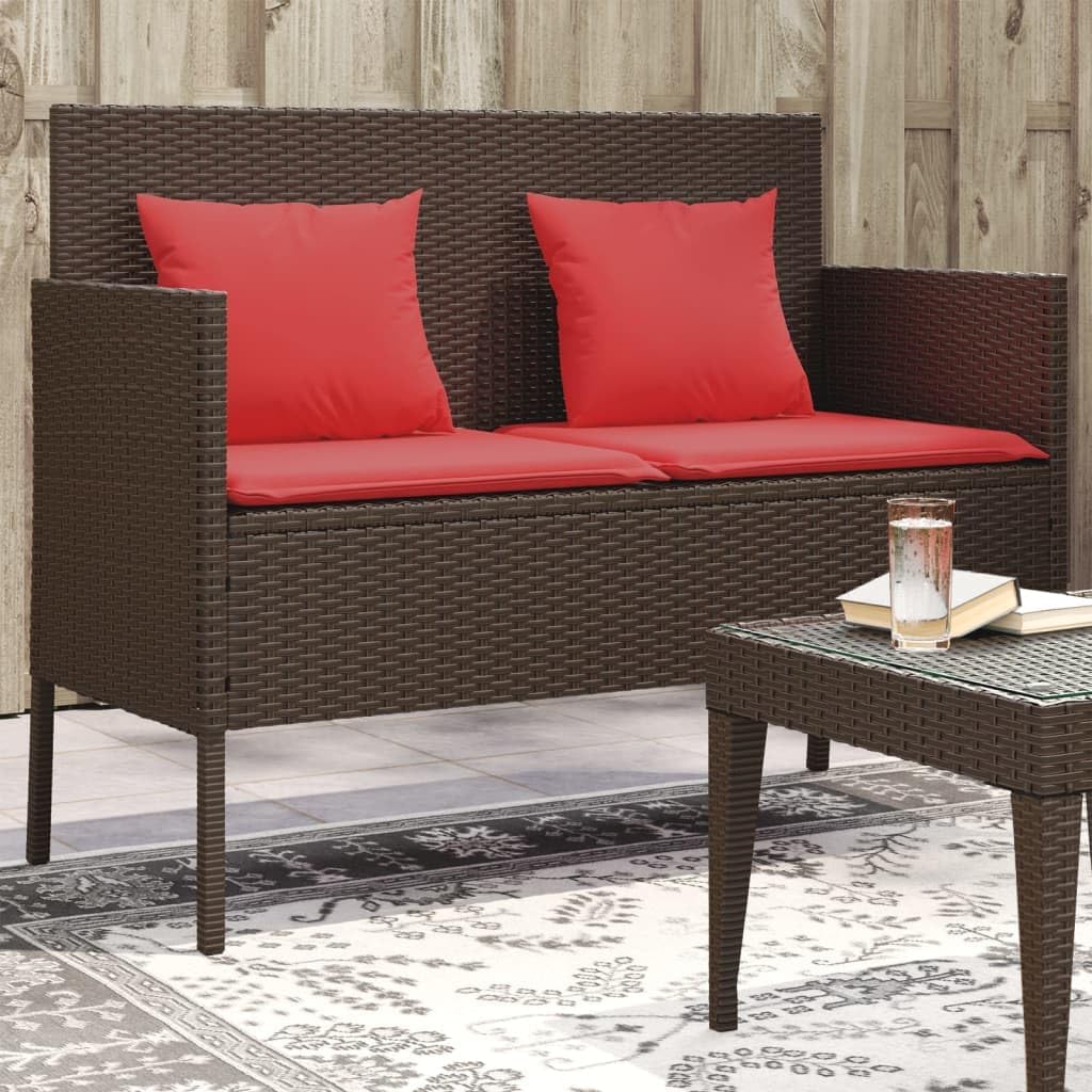Patio Benches Patio Bench with Cushions Brown Poly Rattan,Spacious and Durable Outdoor Patio Bench with Storage and Comfortable Cushions Outdoor Furniture & Accessories