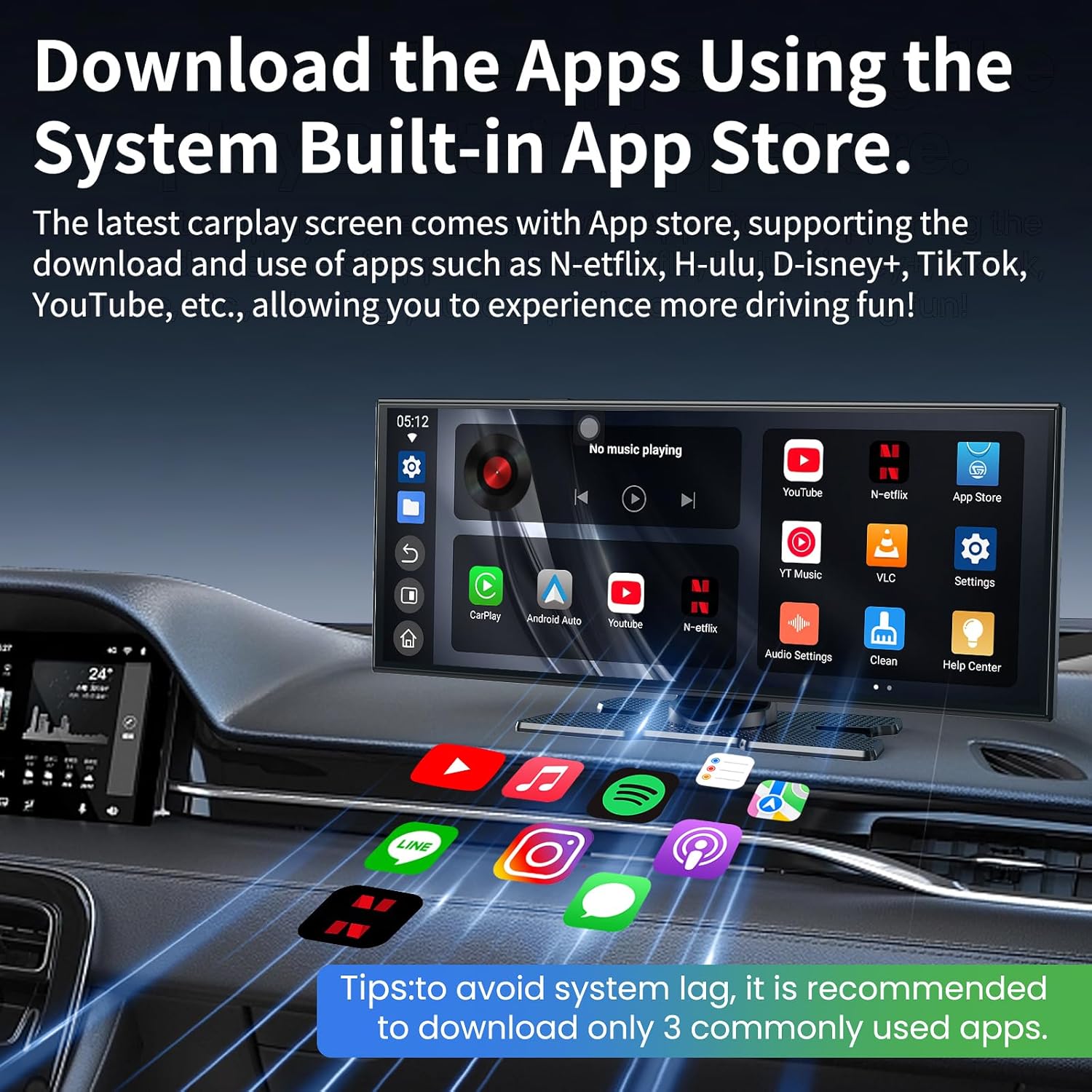 Largest 11.5 inch Wireless CarPlay Screen for Car,Built-in N-etflix/YouTube/TikTok and other apps,A-pple CarPlay & Android Auto screen with1080P Backup Camera/Navigation/Voice Control,for All Vehicles
