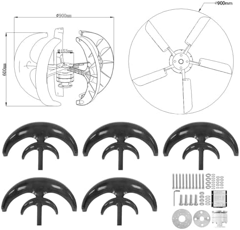 10000W Vertical Wind Turbine Generator Kit - 5 Blade 12V/24V Windmill with Controller, Ideal for Home & Streetlight Power Solutions, Energy Efficient, Blue-24V