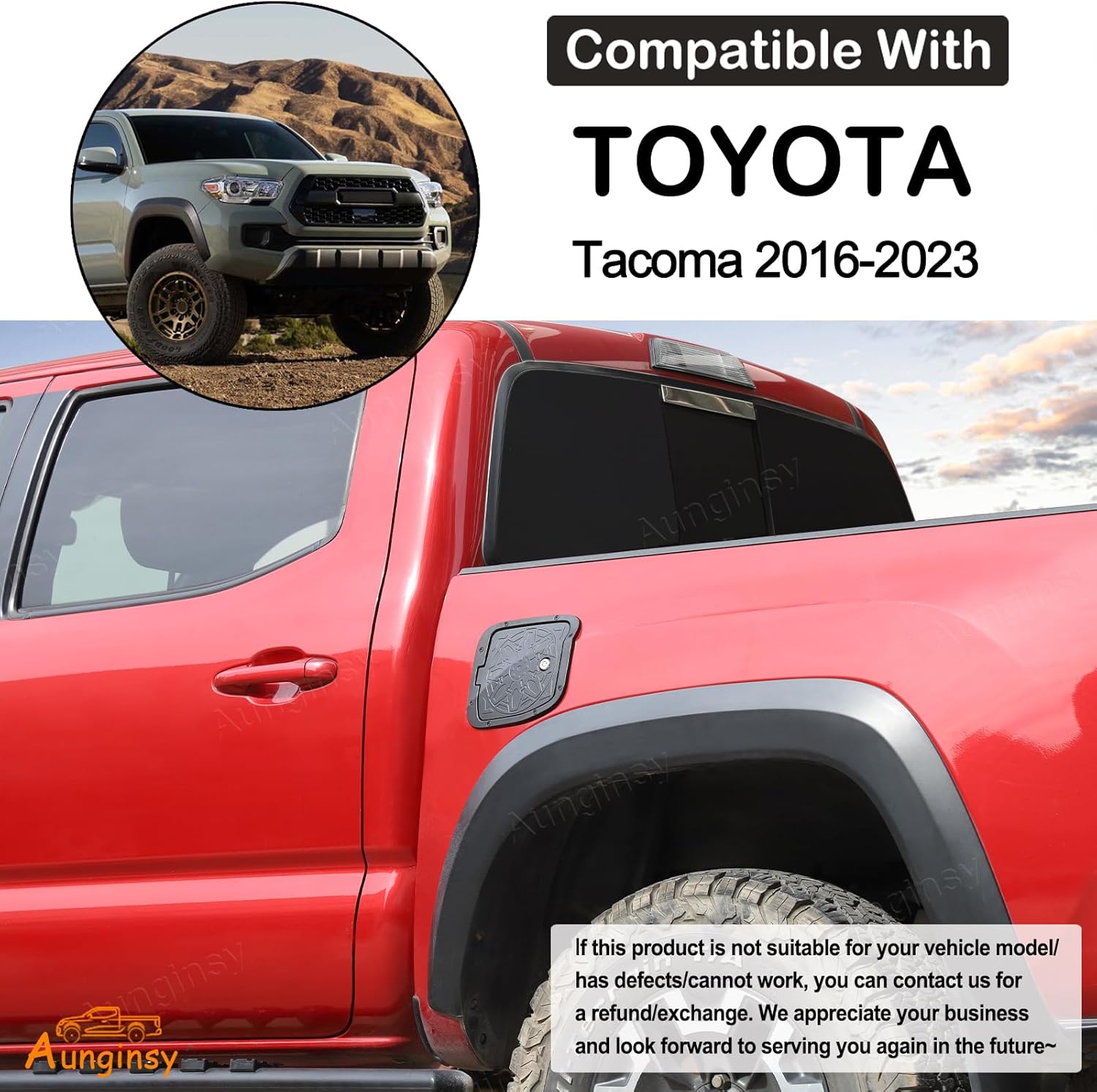 Aunginsy Car Fuel Tank Cap Replacement Anti-theft Lock Cap Compatible with Toyota Tacoma 2016-2023 Pickup Door Fuel Tank Cover W/Lock Gas Cap Tank Trim Cover Fuel Filler Door Protector Accessories