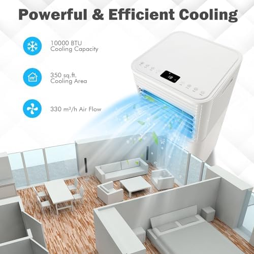 DORTALA Portable Air Conditioners 10000 BTU, AC Cooling Uint with Dehumidifier, Remote Control, 24H Timer & Window Kit, Stand up Air Conditioner for Bedroom, Dorm, Cools up to 350 sq.ft, White