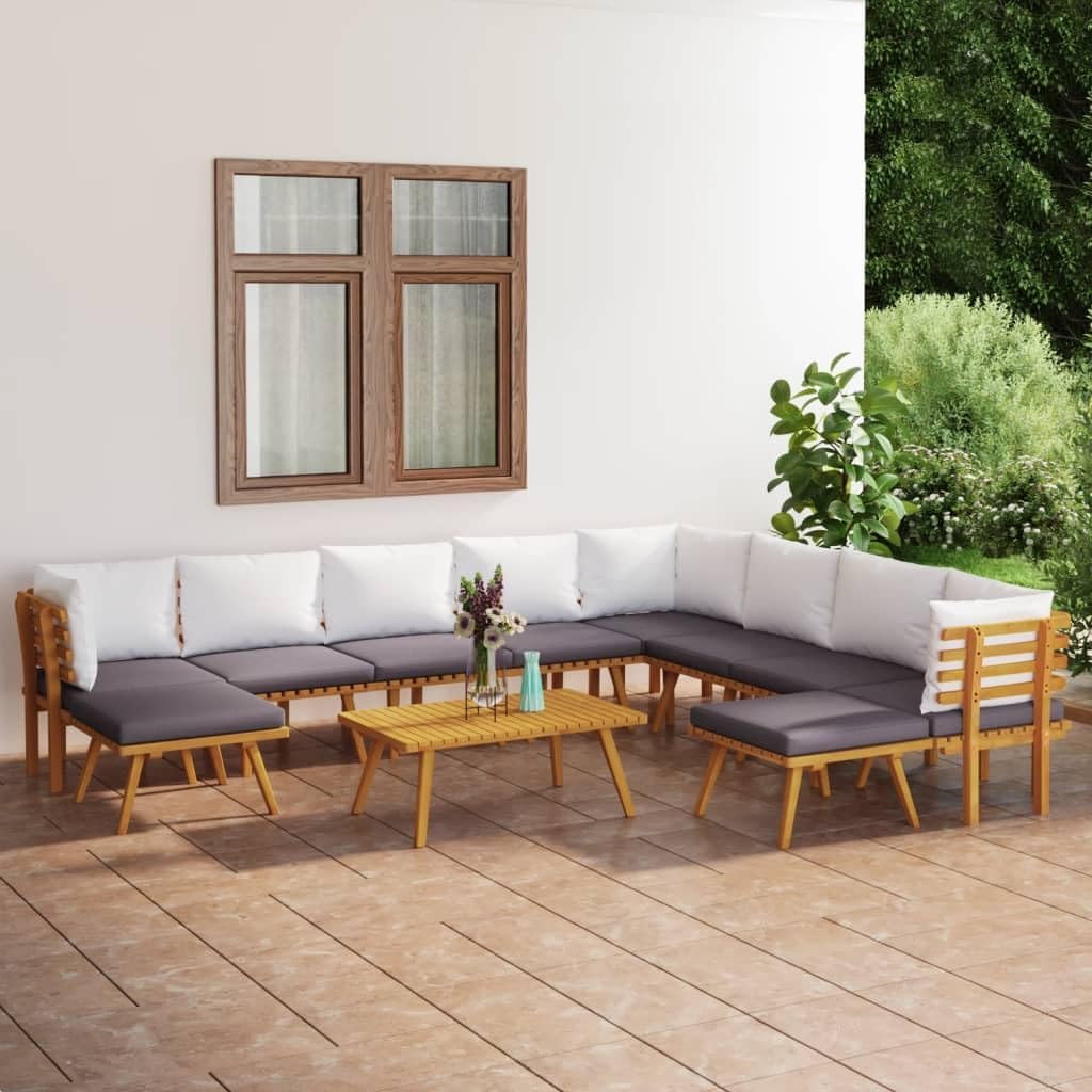 11 Piece Patio Lounge Set with Cushions Solid Acacia Wood,Zen Garden,: Acacia Wood Patio Lounge Set for Relaxation and Entertainment Patio Furniture Sets, Outdoor Furniture Sets