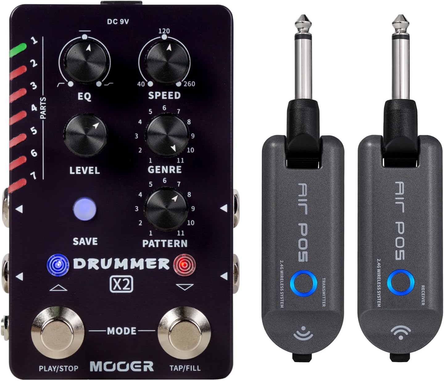 MOOER Drummer X2 Stereo Drum Machine Peda Wireless Guitar System Air P05 for Guitar, Bass, Instruments