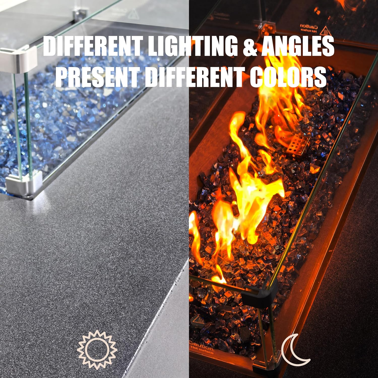 EXPLUX Outdoor Propane Gas Fire Pit Table 65,000 BTU 52-inch Concrete(GFRC) Rectangle Fire Pit for Outside Patio with 304 Stainless Steel Burner,Wind Guard,Crystal Blue Fire Glass,Rain Cover,Black