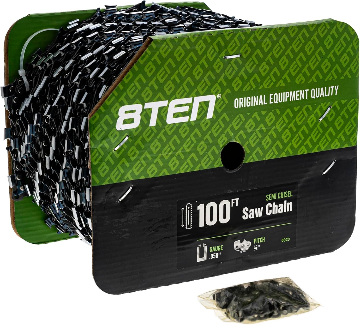 8TEN Chainsaw Chain Bulk Reel Semi Chisel 100 Foot .058 Gauge 3/8 Pitch