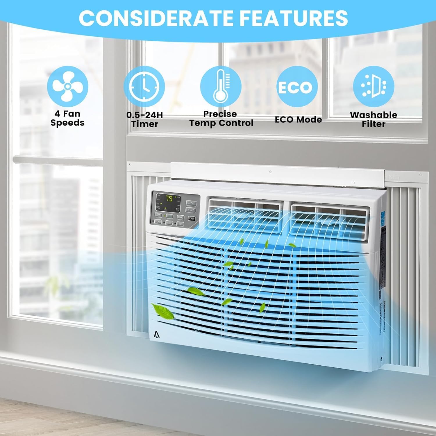 10000 BTU Window Air Conditioner With Remote Control, Window AC Cools Up to 450 Sq.Ft, Ultra Quiet Window Air Conditioner With WIFI, Dehumidifier & Energy Saving & Easy Installation,White