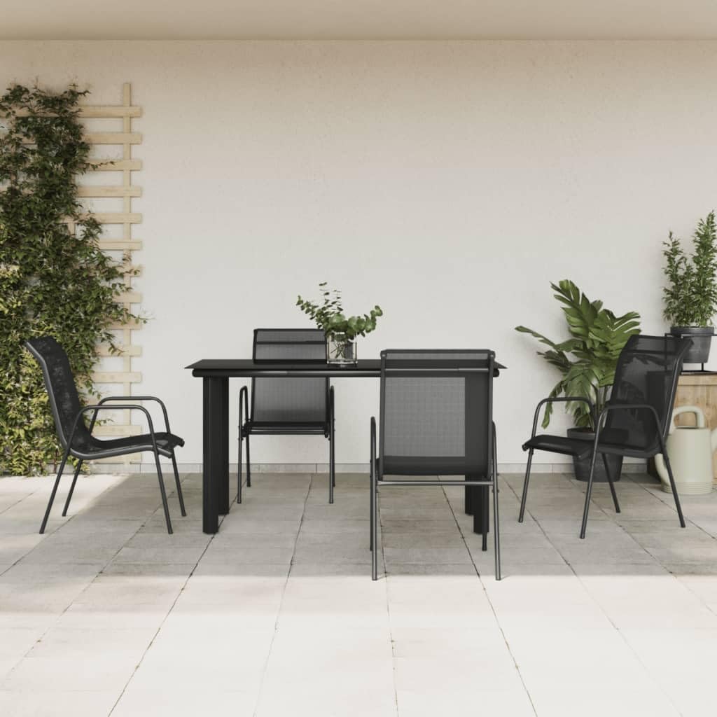 5 Piece Patio Dining Set Black Steel and Textilene,Elegant Garden Dining Set: PowderCoated Steel Table and Textilene Chairs for Outdoor Comfort Furniture Sets for Patio, Lawn & Garden