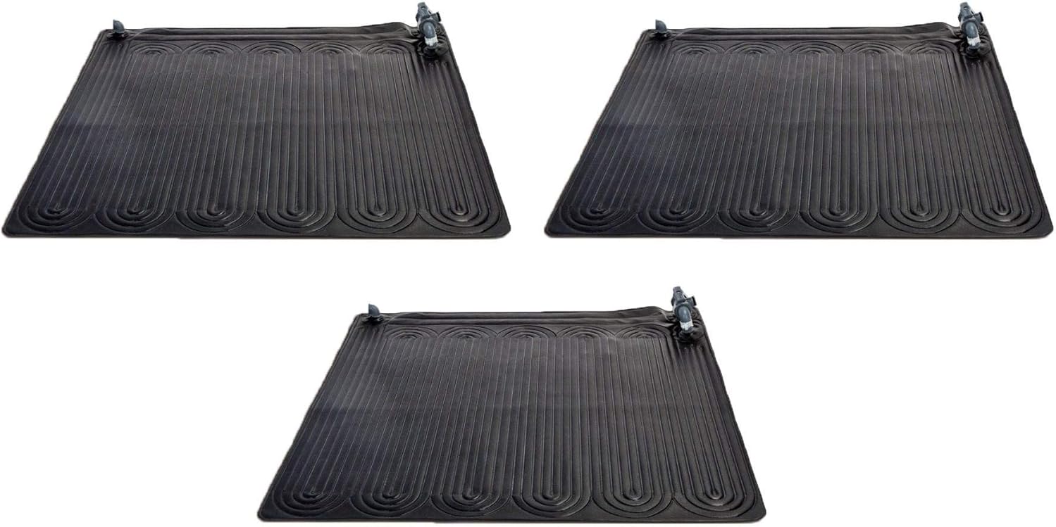 Intex 47'x47' Solar Pool Water Heater Mat for 8,000 Gallon Above Ground Swimming Pool with Hose Attachment 2 Adaptors and Bypass Valve, Black (3-Pack)