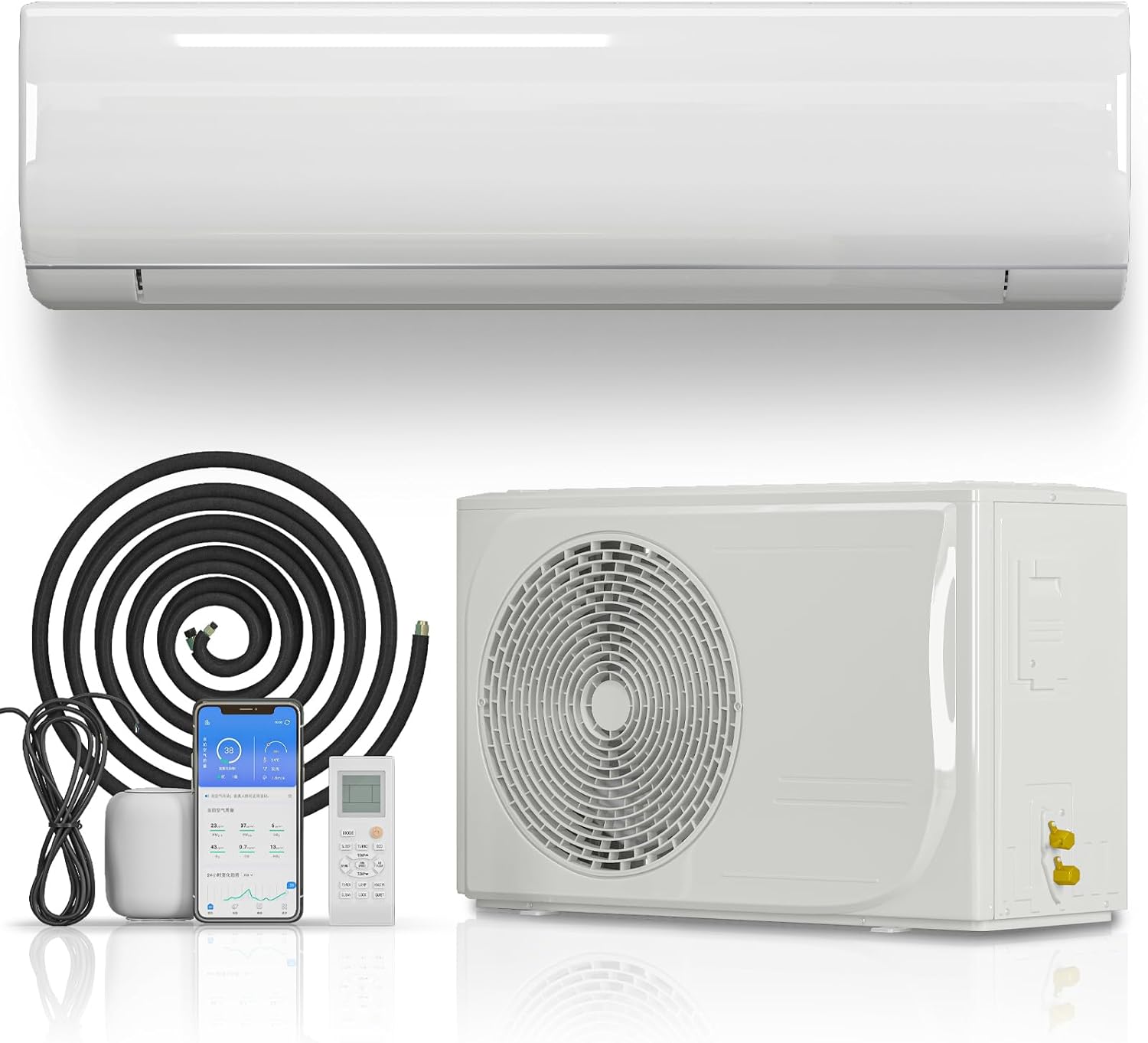 Split System Air Conditioner & Heater, 24000 BTU Split Air Conditioner with compressor and heat pump, 19 SEER4, WIFI Enabled, Remote Control, White