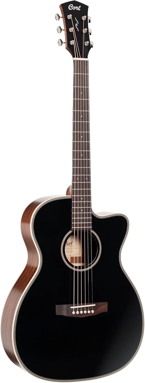 Cort Essence Series ES-OC4 Orchestra Model Cutaway Acoustic Electric Guitar, Black Top Semi Gloss (OC4BTSG)