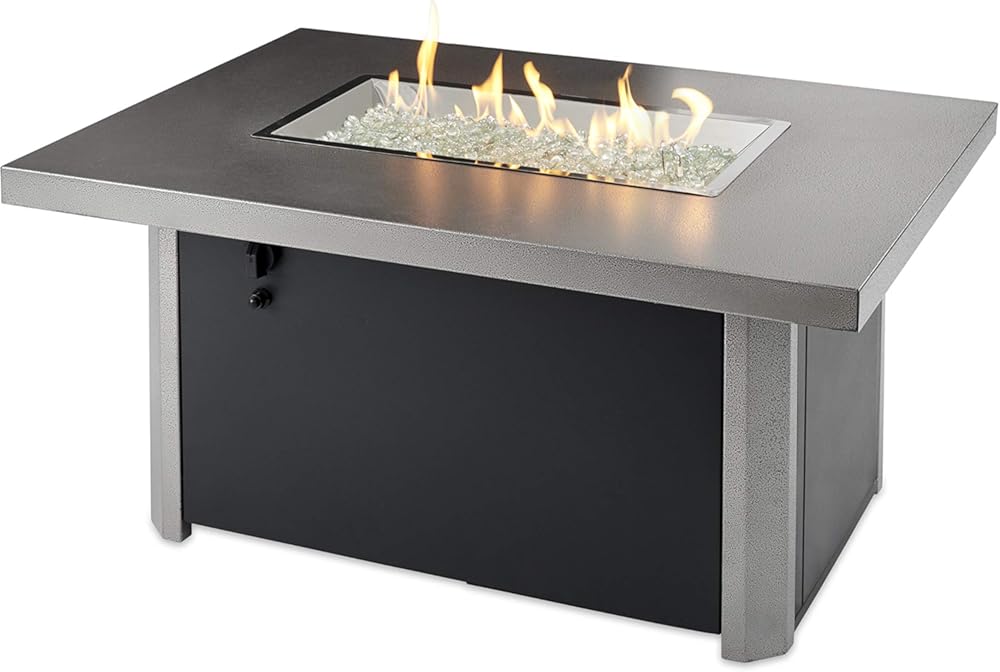 Outdoor GreatRoom Co Propane Fire Pit Table - Caden Gas Fire Pits for Outside Patio - 44 Inch Rectangular Galvanized Steel Firepit Fire Table with Clear Gems, 55,000 BTU