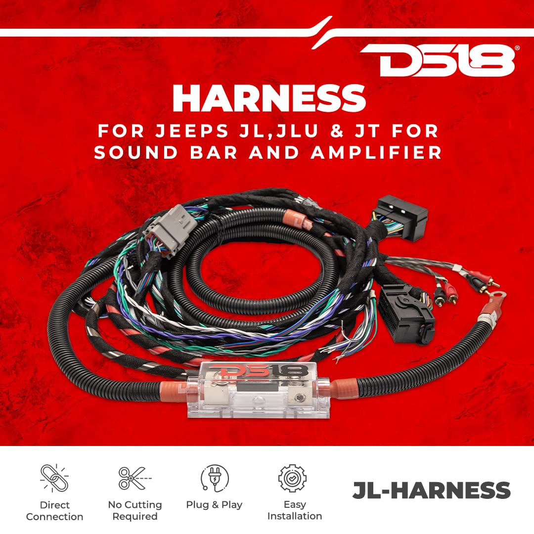 DS18 JL-Harness Plug and Play Harness for JL Sound Bar and Amplifier. RGB Cable Included on The Harness. Specially Designed to get The Proper Power and Cable Routing for Your Audio System