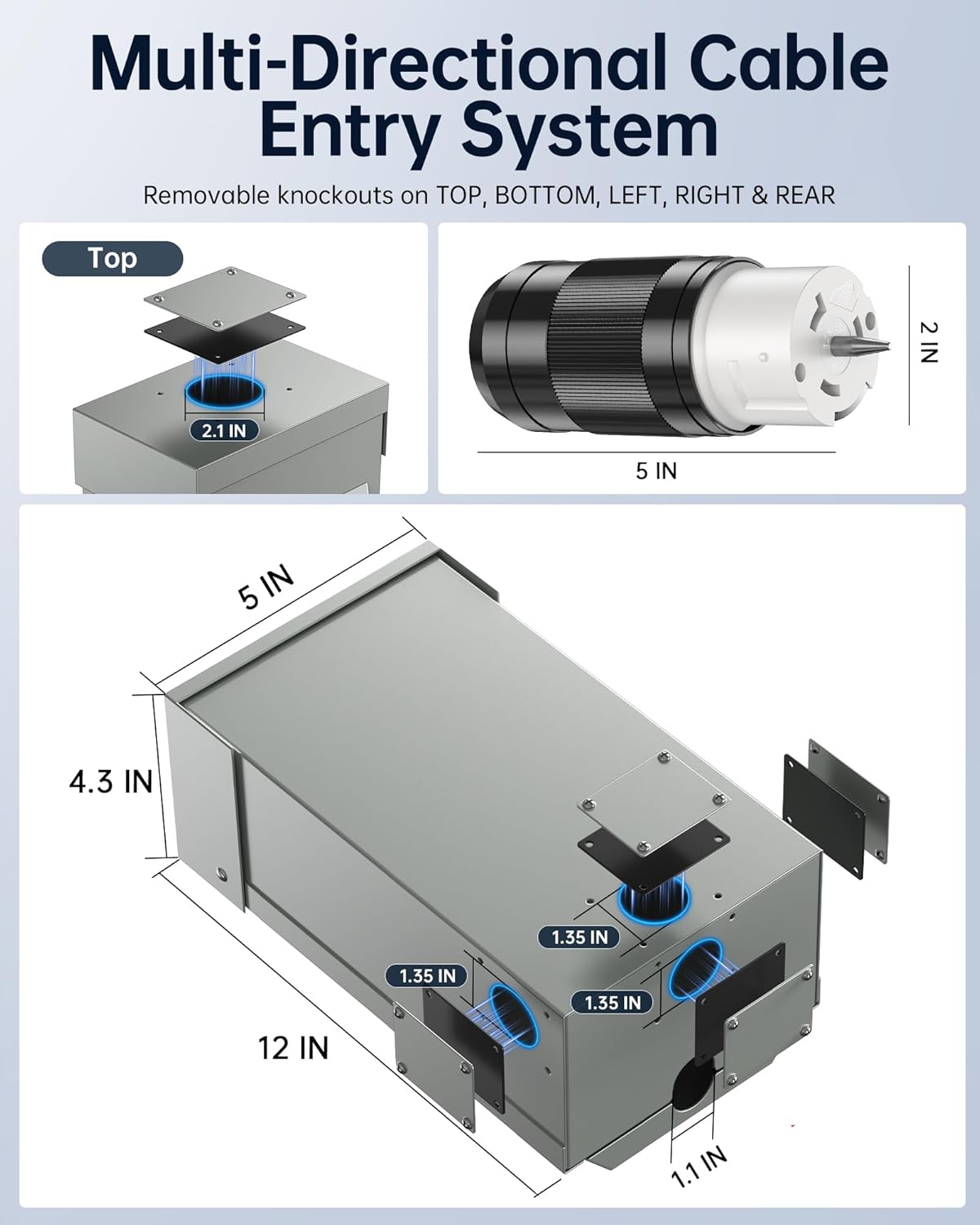 50A Generator Inlet Box & Plug with Circuit Breaker Combo - VHBW 50 Amp Power Inlet Box Set, 125/250V 12500W, Weatherproof/Rainproof, ETL Listed