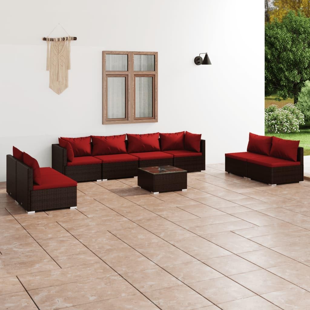 9 Piece Patio Lounge Set with Cushions Poly Rattan Brown,Outdoor Patio Lounge Set: Comfortable and WeatherResistant for Everyday Use Patio Furniture Sets, Outdoor Furniture Sets