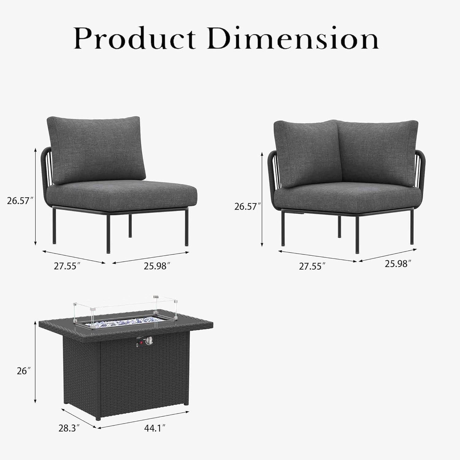 LayinSun 9 Pieces Aluminum Patio Furniture Set, Modern Modular Sectional Sofa with Fire Pit Table and Upgrade Thickness Cushion