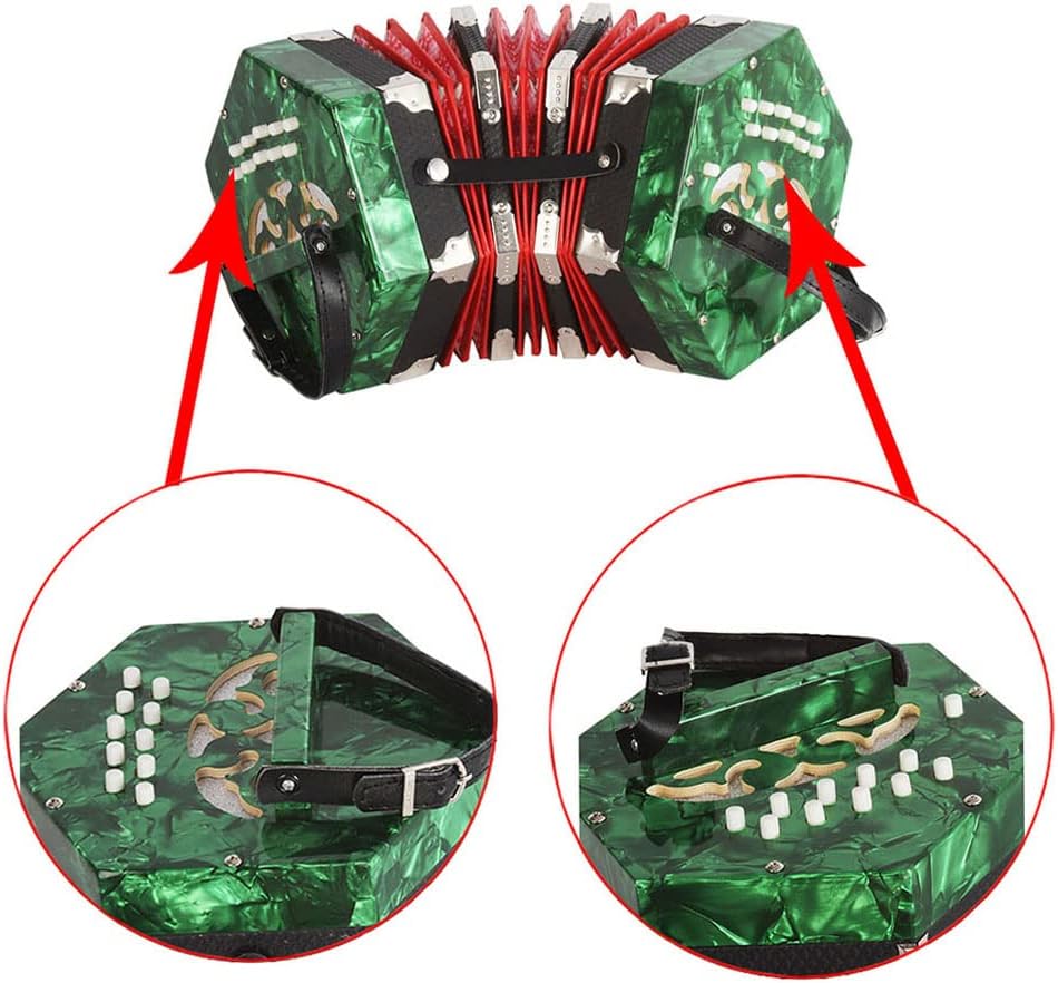 Concertina Accordion Acordeon Acordion Accordion Instrument Anglo-style concertina 20-Button 40-Reed Anglo Style with Carrying Bag Red Pine (Green)