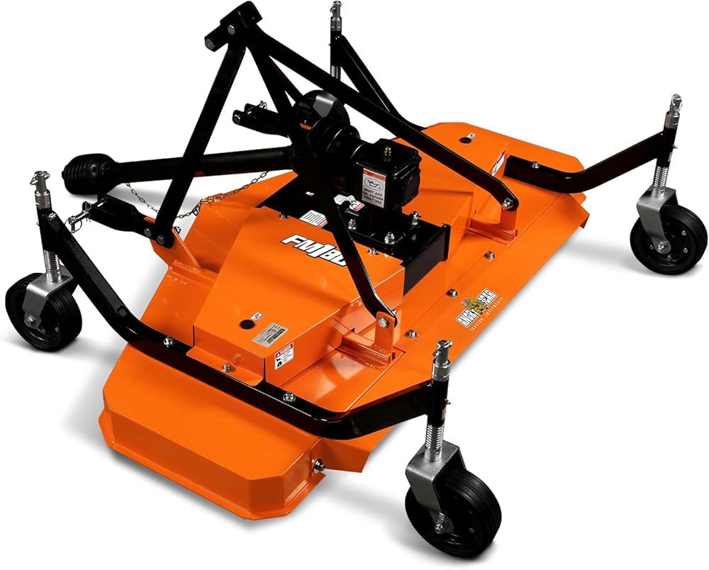 3 Point PTO 72'' Working Width Finish Mower Attachment for 18-50hp Tractor, Category 1 Hitch, 4-Tires, 0.4'' - 4.5'' Adjustable Cutting Height, Model FM180