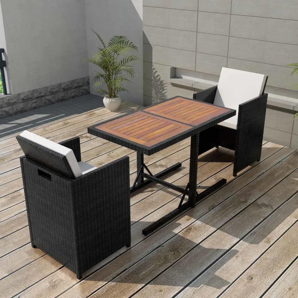 3 Piece Bistro Set with Cushions Poly Rattan Black,Versatile Rattan Garden Furniture Set: for Outdoor Dining or Relaxation Furniture Sets for Patio, Lawn & Garden