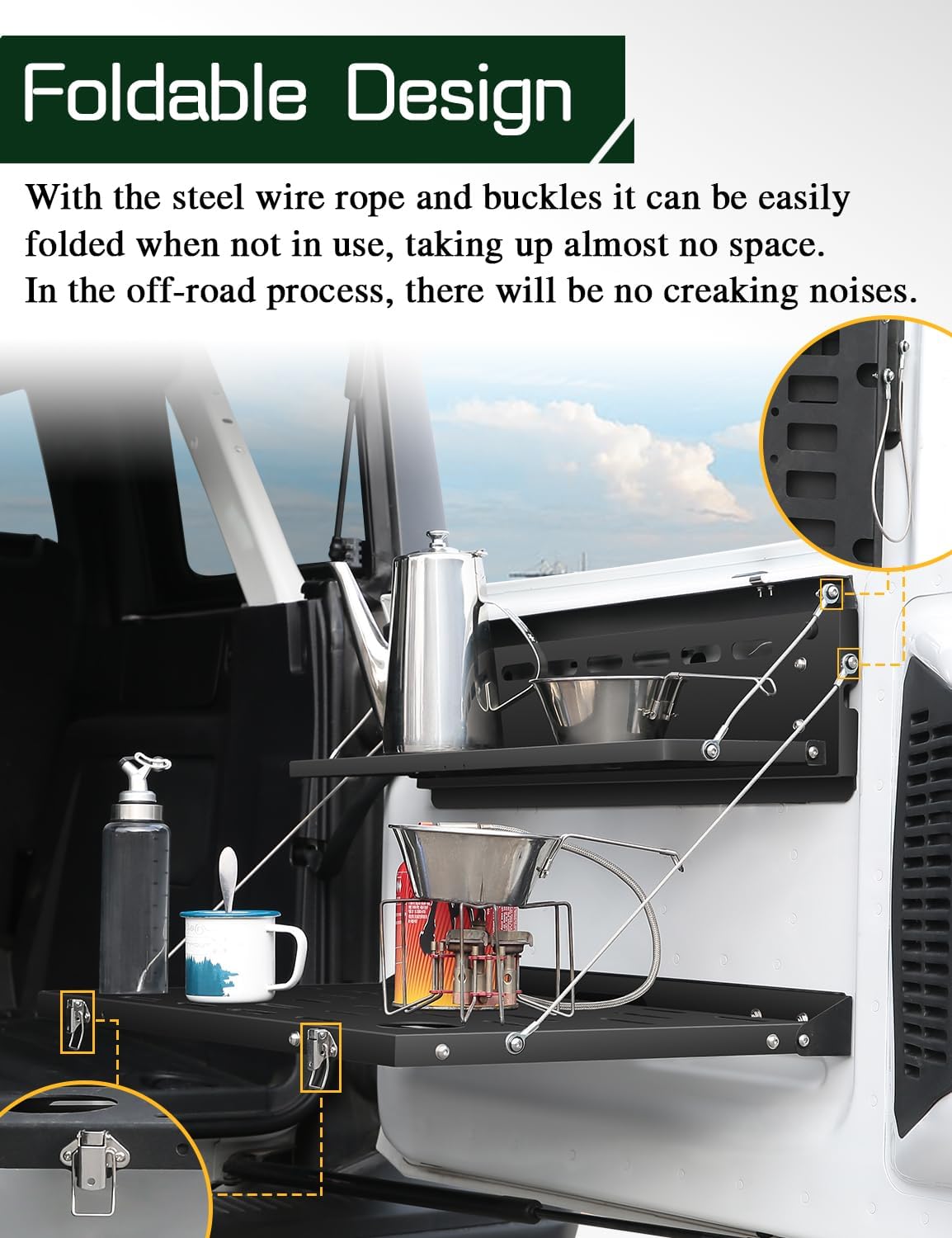 JROAD Bronco Double Layer Tailgate Table for 2021 2022 Ford Bronco 2/4 Door Rear Foldable Cargo Shelf Storage Shelf MOLLE Panel Bronco Accessories