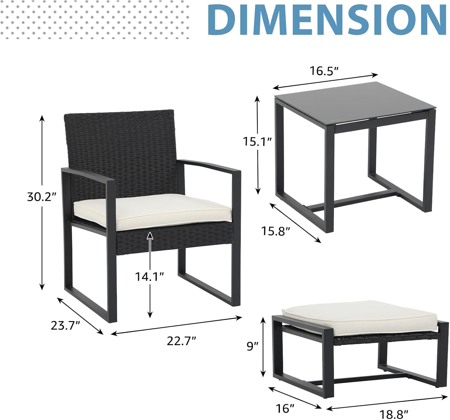 JOIVI 5 Pieces Patio Bistro Set, PE Wicker Outdoor Patio Furniture Set, Modern Rattan Patio Chairs with Table & Ottomans, Patio Conversation Sets for Balcony, Front Porch, Garden, White Cushion