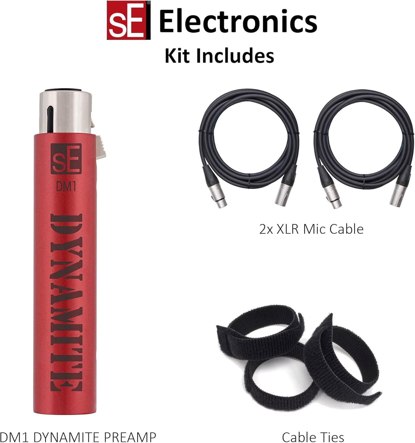 sE Electronics DM1 Dynamite Active In-line Microphone Preamp with 28dB Gain Bundle with 2 20-FT XLR Microphone Cables and 7-Pack Cable Ties
